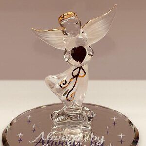Angel By Your Side Glass Angel Figurine on Mirror Lavender Heart Decor Gift